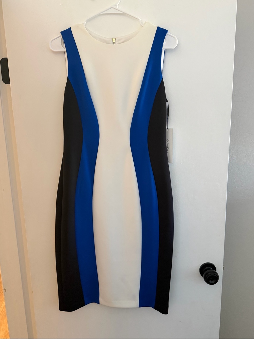 Calvin Klein Sleeveless Colorblock Midi Dress - White, Royal Blue & Black